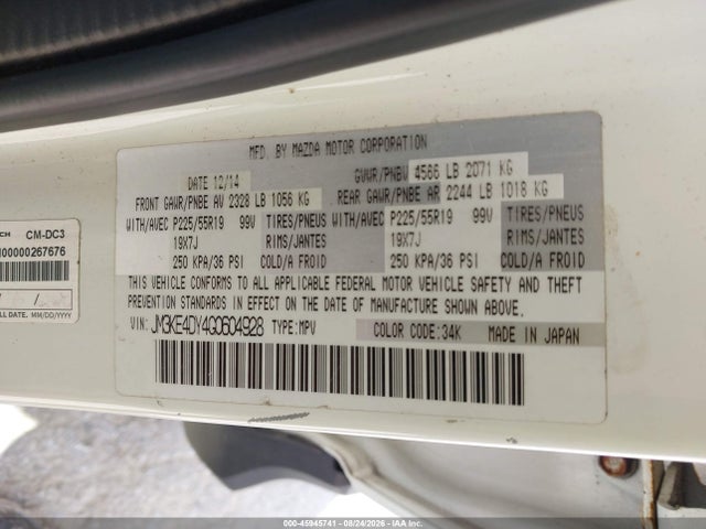 45945741 :رقم المزاد ، JM3KE4DY4G0604928 vin ، 2016 Mazda Cx-5 Grand Touring مزاد بيع
