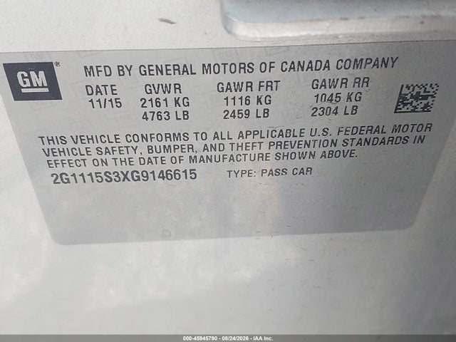 Aukcja sprzedaży 2016 Chevrolet Impala 2lt, vin: 2G1115S3XG9146615, numer aukcji: 45945790