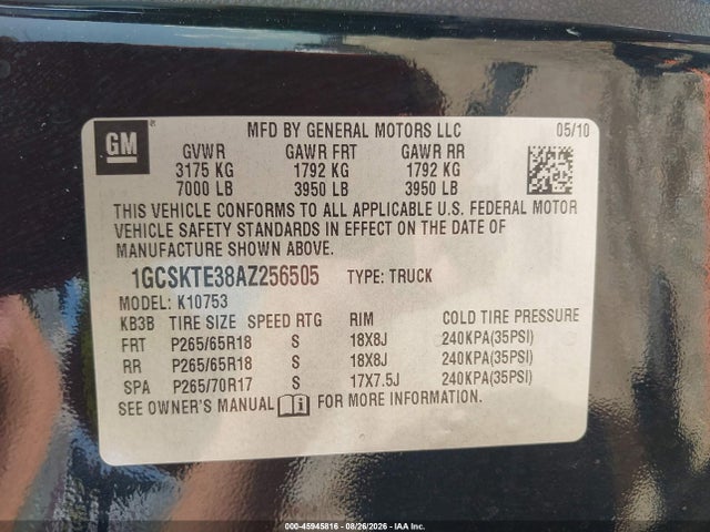 Aukcja sprzedaży 2010 Chevrolet Silverado 1500 Ltz, vin: 1GCSKTE38AZ256505, numer aukcji: 45945816
