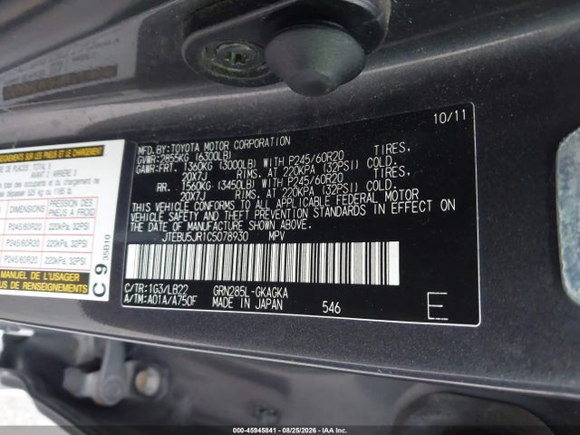 Aukcja sprzedaży 2012 Toyota 4runner Limited, vin: JTEBU5JR1C5078930, numer aukcji: 45945841