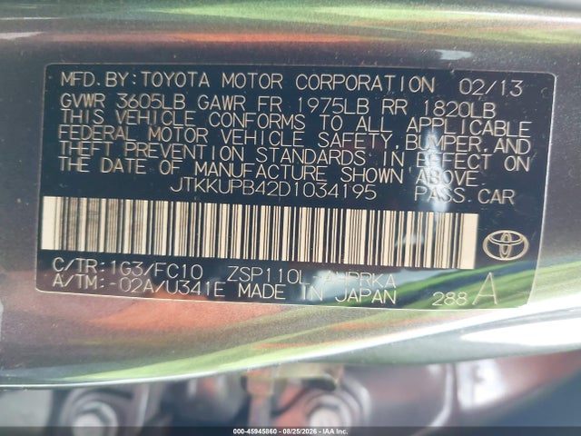 2013 Scion Xd მანქანა იყიდება აუქციონზე, vin: JTKKUPB42D1034195, აუქციონის ნომერი: 45945860