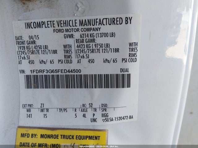 Продажа на аукционе авто 2015 Ford F-350 Chassis Xl, vin: 1FDRF3G65FED44500, номер лота: 45945888