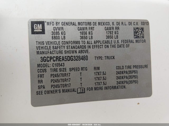 45945897 :رقم المزاد ، 3GCPCREA5DG328480 vin ، 2013 Chevrolet Silverado 1500 Ls مزاد بيع