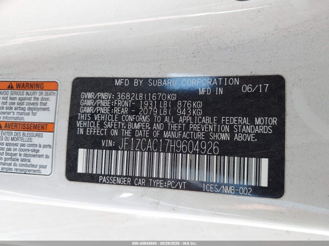 Subaru Brz Limited 2017 JF1ZCAC17H9604926 Image 9
