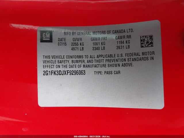 Chevrolet CAMARO 2SS 2015 2G1FK3DJXF9296063 Image 9