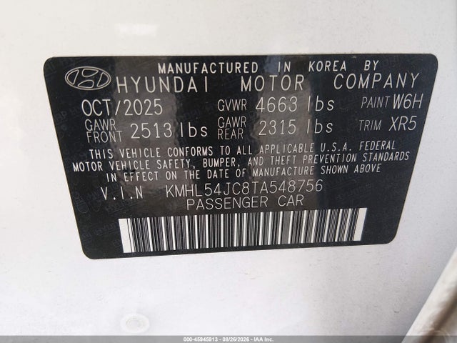 Aukcja sprzedaży 2026 Hyundai Sonata N Line, vin: KMHL54JC8TA548756, numer aukcji: 45945913
