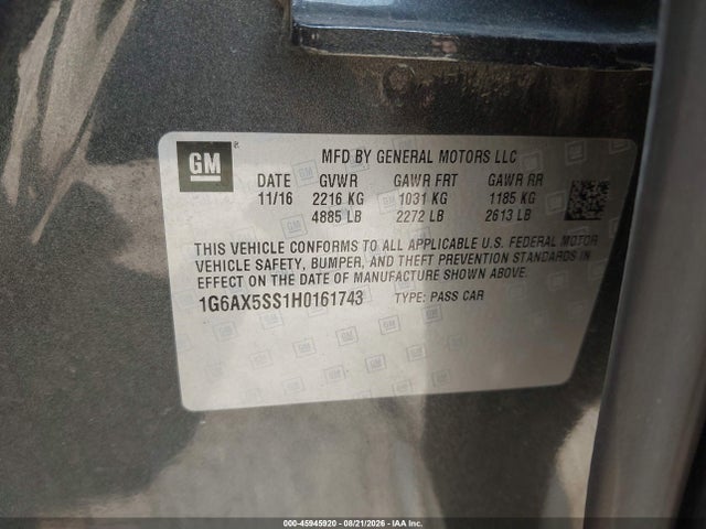 2017 Cadillac Cts Luxury მანქანა იყიდება აუქციონზე, vin: 1G6AX5SS1H0161743, აუქციონის ნომერი: 45945920