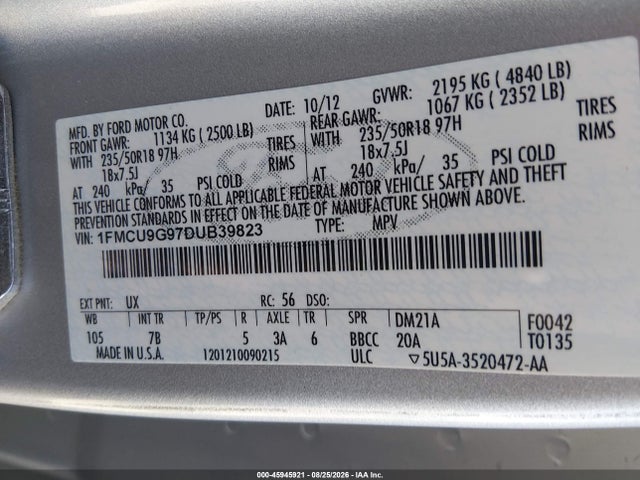 Auction sale of the 2013 Ford Escape Se, vin: 1FMCU9G97DUB39823, lot number: 45945921