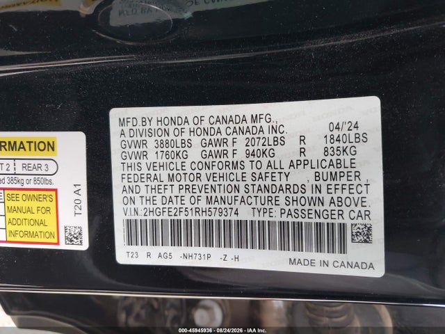 Honda Civic Sport 2024 2HGFE2F51RH579374 Image 9