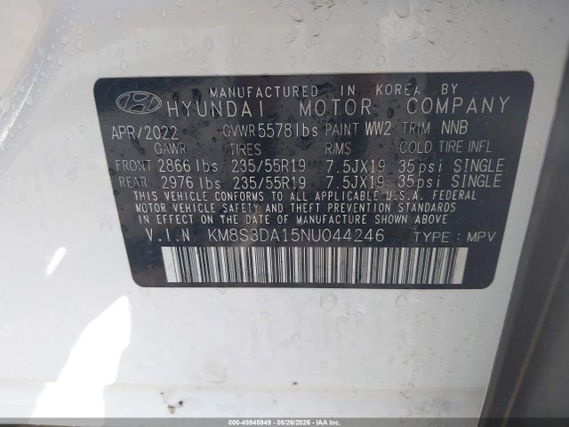 Продаж на аукціоні авто 2022 Hyundai Santa Fe Hybrid Sel Premium, vin: KM8S3DA15NU044246, номер лоту: 45945949