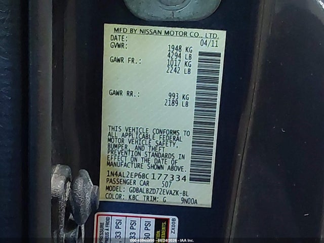Продажа на аукционе авто 2011 Nissan Altima 2.5 S, vin: 1N4AL2EP6BC177334, номер лота: 45945950