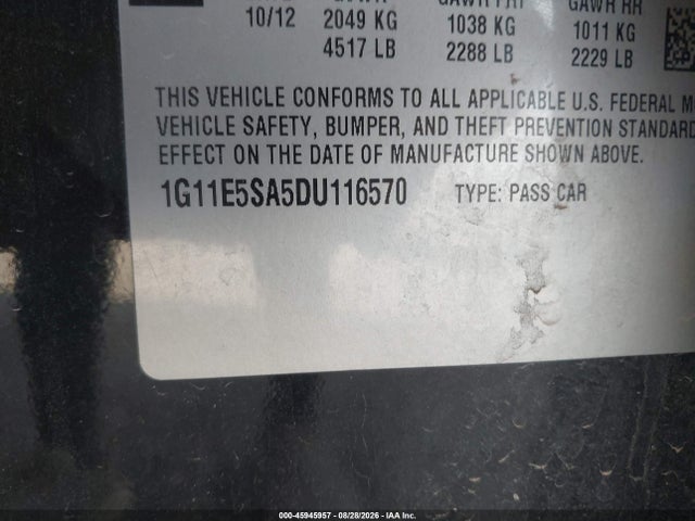 Aukcja sprzedaży 2013 Chevrolet Malibu 2lt, vin: 1G11E5SA5DU116570, numer aukcji: 45945957