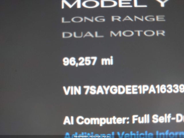 2023 Tesla Model Y Awd/long Range Dual Motor All-wheel Drive მანქანა იყიდება აუქციონზე, vin: 7SAYGDEE1PA163391, აუქციონის ნომერი: 45945969