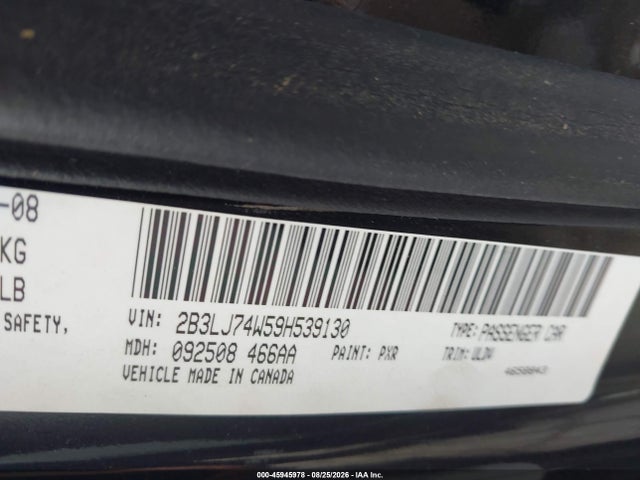 45945978 :رقم المزاد ، 2B3LJ74W59H539130 vin ، 2009 Dodge Challenger Srt8 مزاد بيع