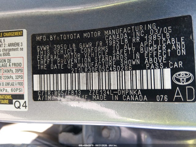 Продажа на аукционе авто 2005 Toyota Matrix Xr, vin: 2T1LR30E05C460286, номер лота: 45945979