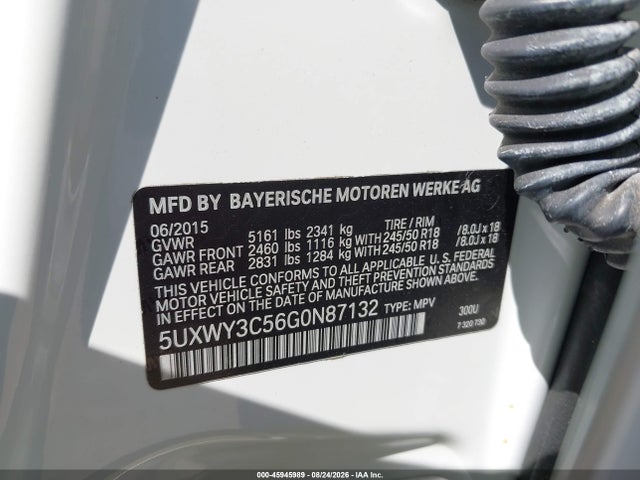 Aukcja sprzedaży 2016 Bmw X3 Xdrive28d, vin: 5UXWY3C56G0N87132, numer aukcji: 45945989