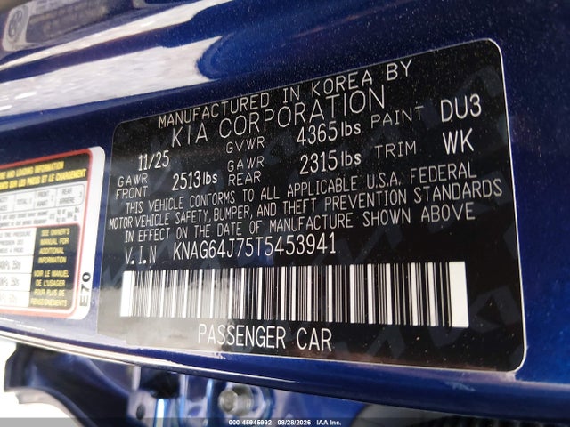 Aukcja sprzedaży 2026 Kia K5 Gt-line Fwd, vin: KNAG64J75T5453941, numer aukcji: 45945992