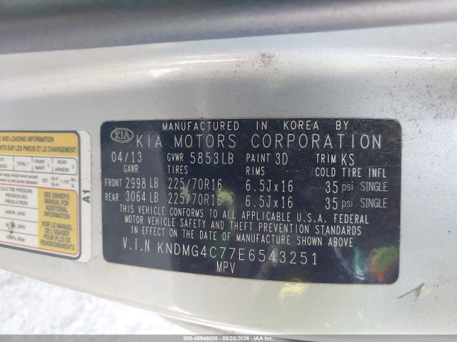 KIA SEDONA LX 2014 KNDMG4C77E6543251 Image 9