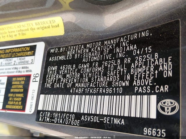 Toyota CAMRY LE 2015 4T4BF1FK6FR496110 Image 9