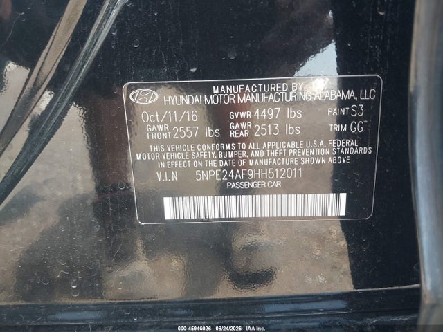 Aukcja sprzedaży 2017 Hyundai Sonata, vin: 5NPE24AF9HH512011, numer aukcji: 45946026
