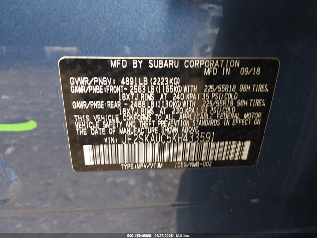 Aukcja sprzedaży 2019 Subaru Forester Limited, vin: JF2SKAUC5KH433591, numer aukcji: 45946089