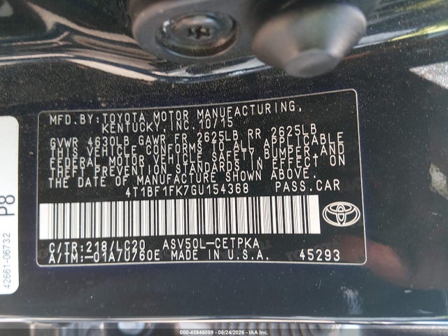 Aukcja sprzedaży 2016 Toyota Camry Xse, vin: 4T1BF1FK7GU154368, numer aukcji: 45946099