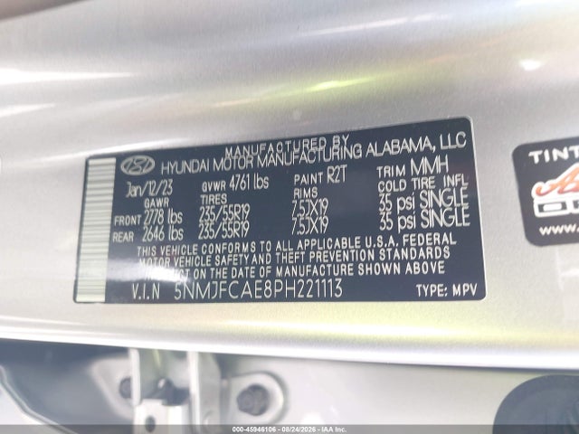 45946106 :رقم المزاد ، 5NMJFCAE8PH221113 vin ، 2023 Hyundai Tucson Sel مزاد بيع