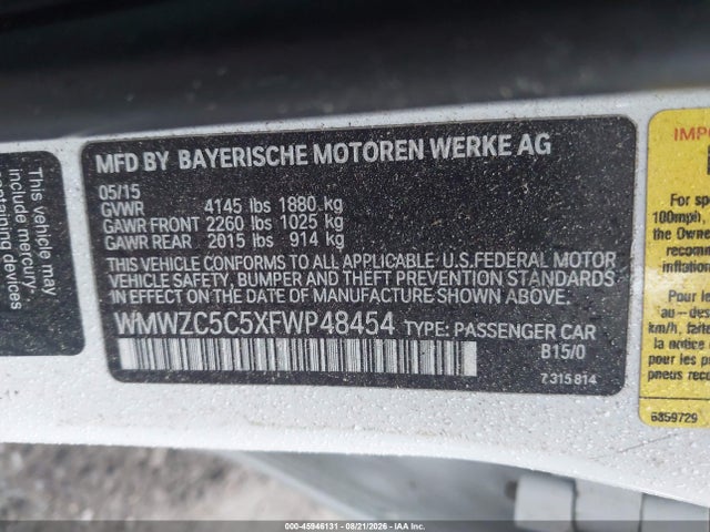 45946131 :رقم المزاد ، WMWZC5C5XFWP48454 vin ، 2015 Mini Countryman Cooper S مزاد بيع