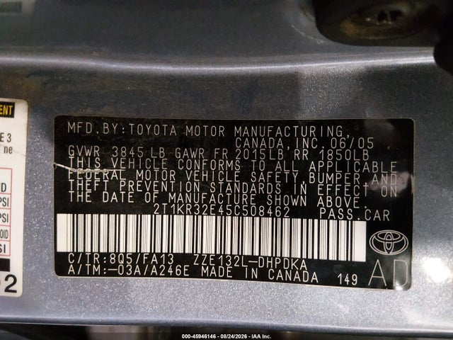 2005 Toyota Matrix მანქანა იყიდება აუქციონზე, vin: 2T1KR32E45C508462, აუქციონის ნომერი: 45946146