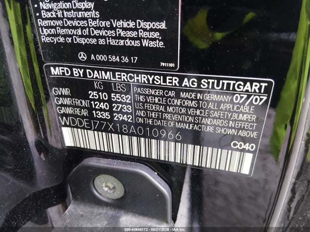 45946172 :رقم المزاد ، WDDEJ77X18A010966 vin ، 2008 Mercedes-benz Cl 63 Amg مزاد بيع