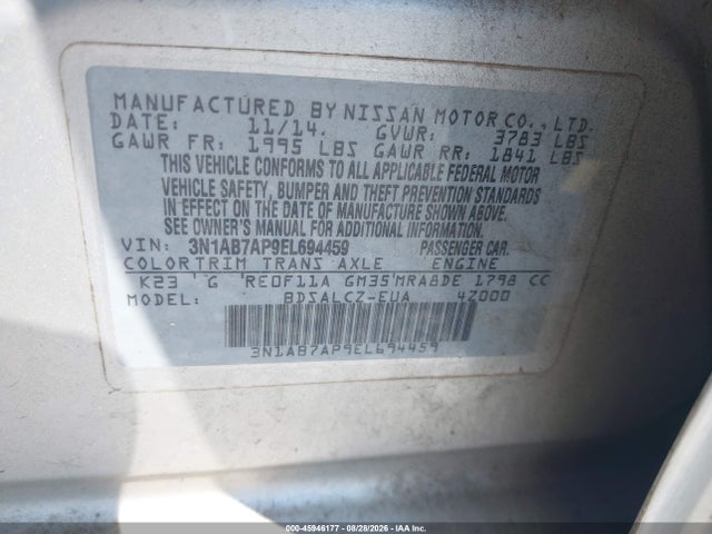 Продаж на аукціоні авто 2014 Nissan Sentra S, vin: 3N1AB7AP9EL694459, номер лоту: 45946177