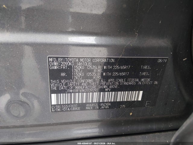 Продажа на аукционе авто 2019 Toyota Rav4 Le, vin: JTMH1RFV8KD039292, номер лота: 45946187