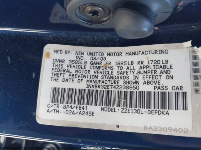 45946197 :رقم المزاد ، 1NXBR32E74Z238950 vin ، 2004 Toyota Corolla Ce مزاد بيع
