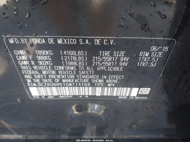 Honda HR-V EX 2016 3CZRU6H51GM714168 Image 9