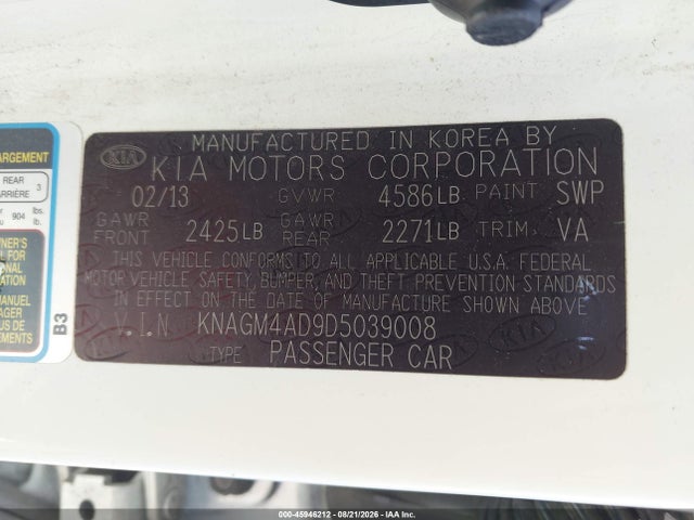 Продаж на аукціоні авто 2013 Kia Optima Hybrid Lx, vin: KNAGM4AD9D5039008, номер лоту: 45946212