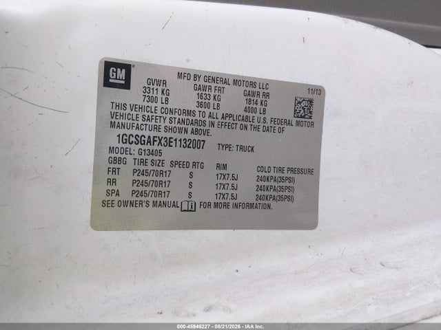2014 Chevrolet Express 1500 Work Van მანქანა იყიდება აუქციონზე, vin: 1GCSGAFX3E1132007, აუქციონის ნომერი: 45946227