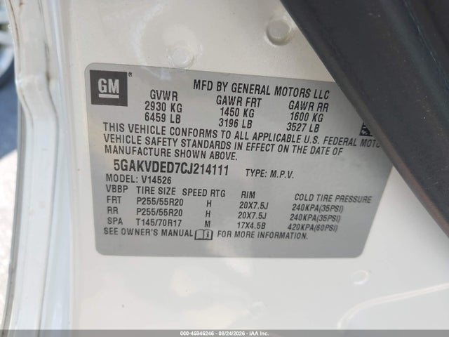 2012 Buick Enclave Premium მანქანა იყიდება აუქციონზე, vin: 5GAKVDED7CJ214111, აუქციონის ნომერი: 45946246