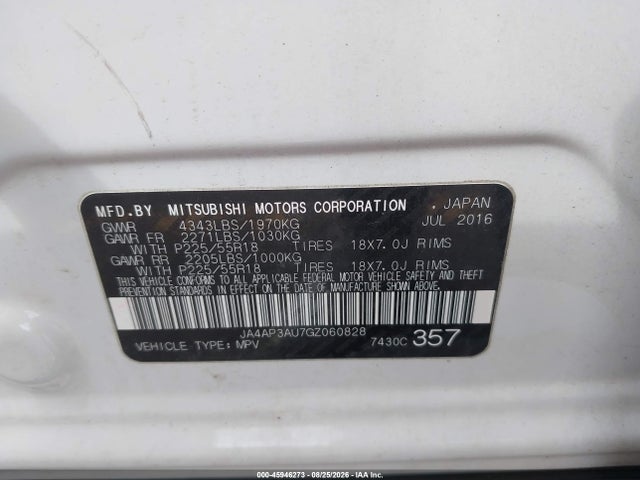 Aukcja sprzedaży 2016 Mitsubishi Outlander Sport 2.0 Es, vin: JA4AP3AU7GZ060828, numer aukcji: 45946273