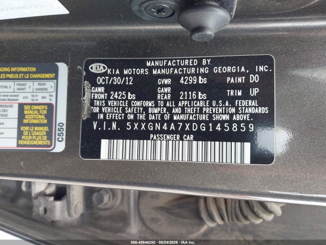 Продаж на аукціоні авто 2013 Kia Optima Ex, vin: 5XXGN4A7XDG145859, номер лоту: 45946280