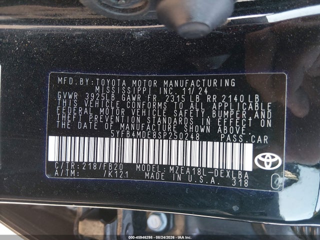 5YFB4MDE8SP250248 Toyota COROLLA LE