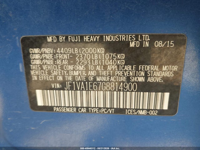 JF1VA1E67G8814900 Subaru Wrx Premium