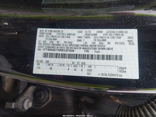 Aukcja sprzedaży 2024 Ford F-450 Lariat, vin: 1FT8W4DT5REC07030, numer aukcji: 45946314