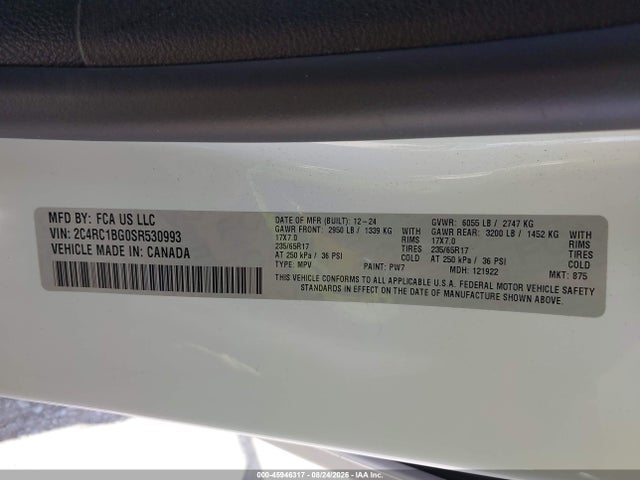 Продажа на аукционе авто 2025 Chrysler Pacifica Select, vin: 2C4RC1BG0SR530993, номер лота: 45946317
