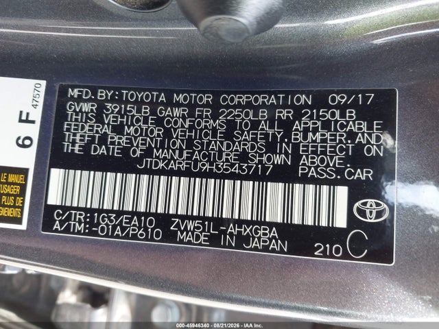 Toyota Prius Four 2017 JTDKARFU9H3543717 Image 9