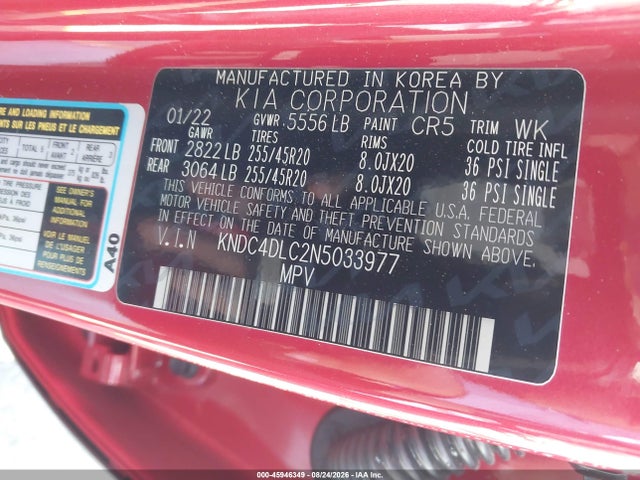 Продаж на аукціоні авто 2022 Kia Ev6 Gt-line, vin: KNDC4DLC2N5033977, номер лоту: 45946349