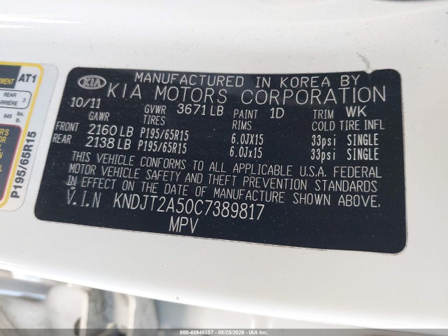 Aukcja sprzedaży 2012 Kia Soul, vin: KNDJT2A50C7389817, numer aukcji: 45946357