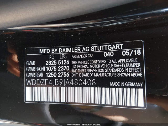 45946371 :رقم المزاد ، WDDZF4JB9JA480408 vin ، 2018 Mercedes-benz E 300 مزاد بيع