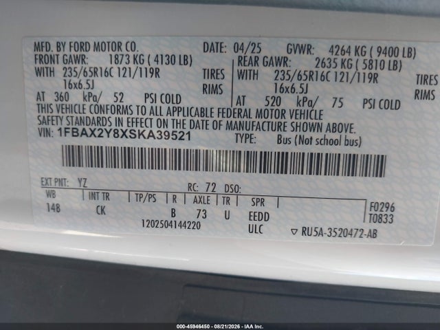 1FBAX2Y8XSKA39521 Ford Transit-350 Passenger Van Xlt