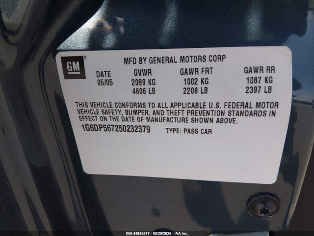 Auction sale of the 2005 Cadillac Cts Base W/1sb/1sc, vin: 1G6DP567250232379, lot number: 45946477