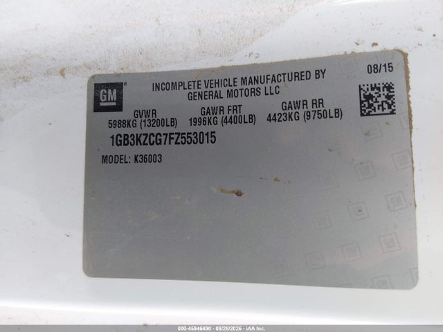 Продажа на аукционе авто 2015 Chevrolet Silverado 3500hd Chassis Lt, vin: 1GB3KZCG7FZ553015, номер лота: 45946490